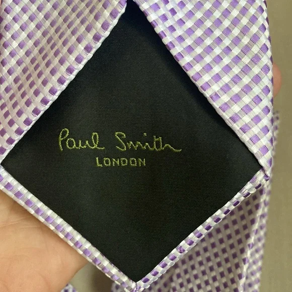 Paul Smith Silk Necktie Purple Lilac Luxury Microcheck  silk made in Italy - Picture 2 of 5